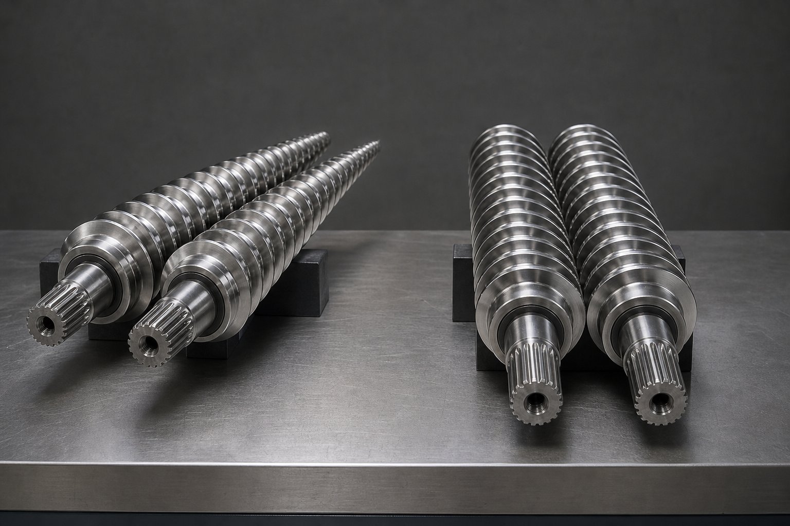 conical tapered screws versus parallel cylindrical screws used in counter rotating twin screw extruders