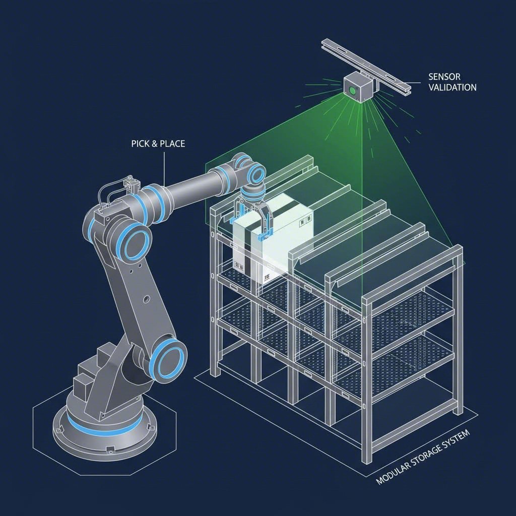 Robotic end of line racking system with 3D vision validation scanning