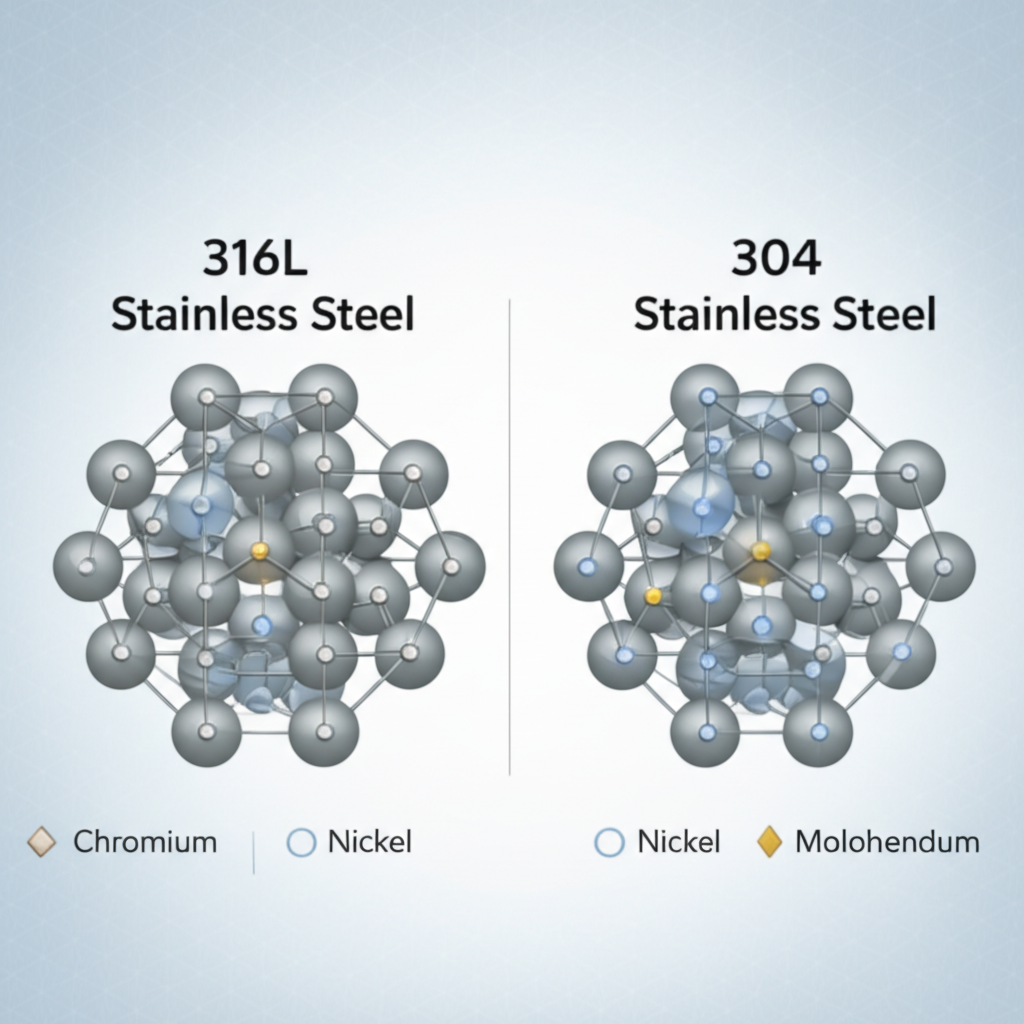 a diagram showing the key elemental differences between 316l and 304 stainless steel