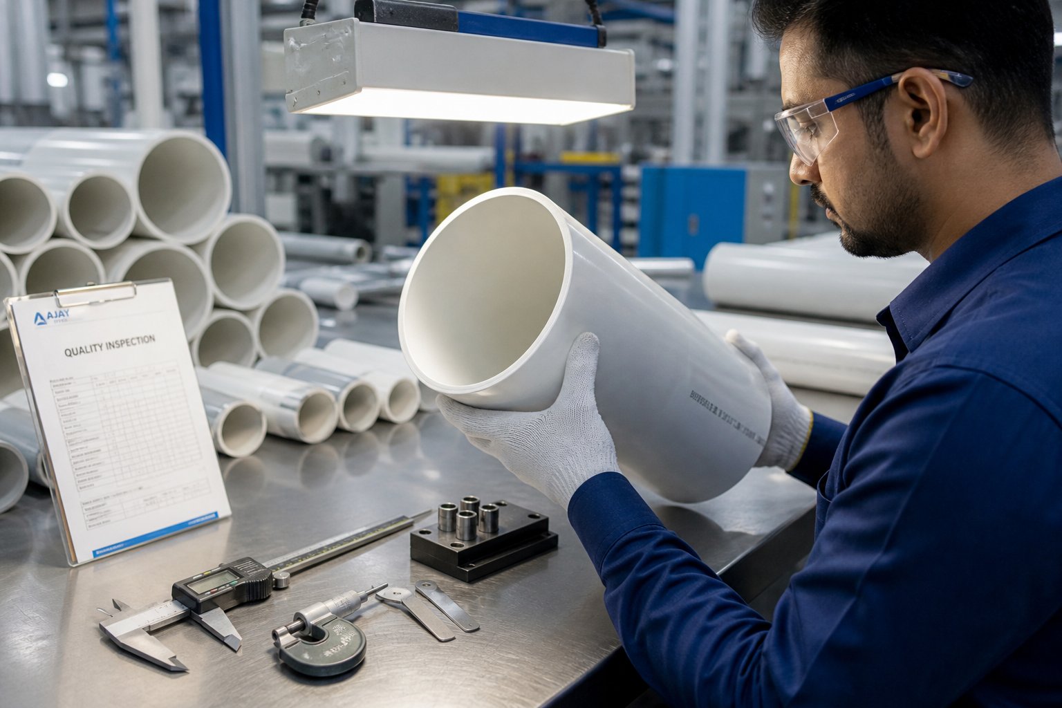 quality inspection of extruded pvc pipe to identify surface and dimensional defects traced to extruder performance