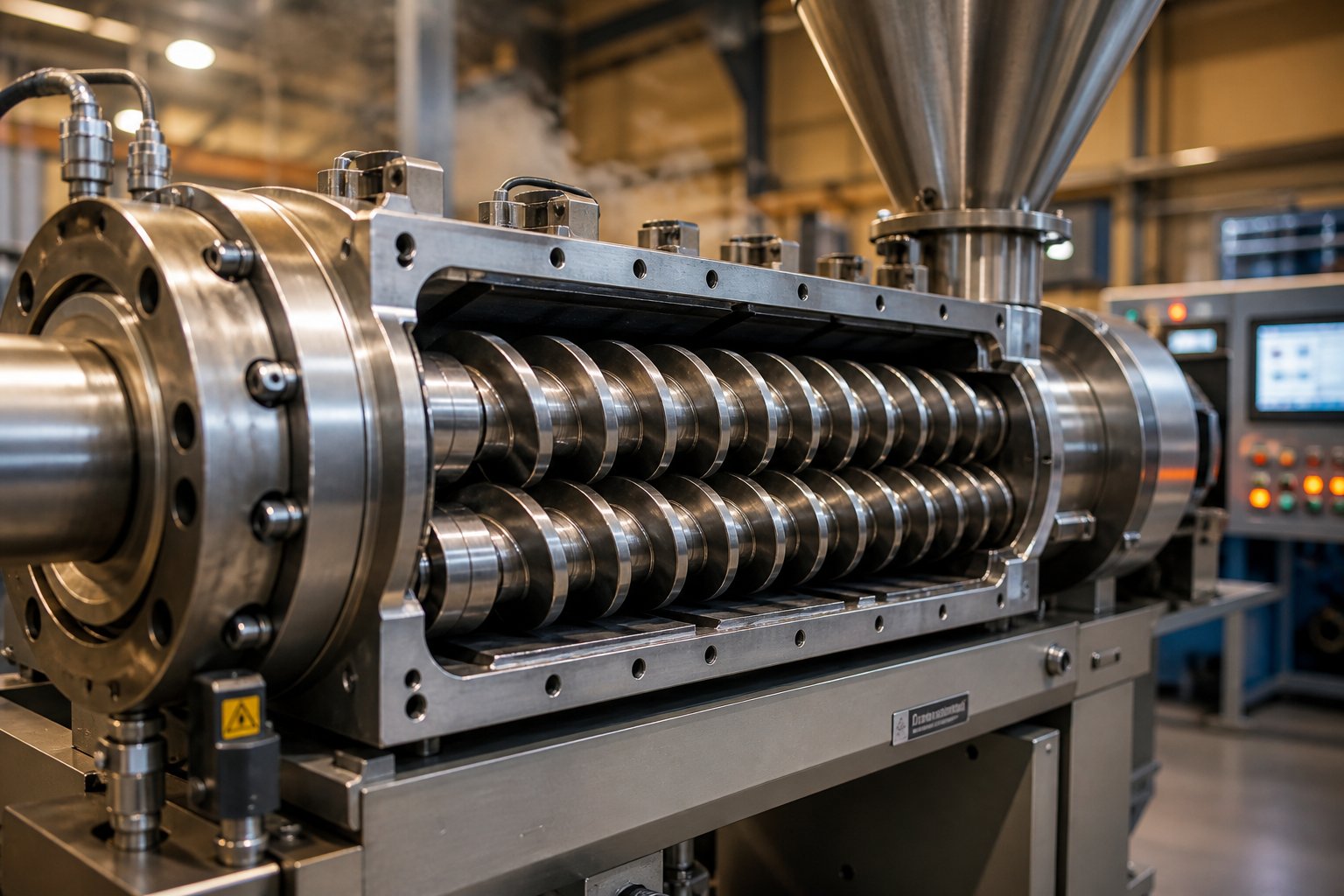 twin screw pipe extruder with intermeshing screws designed for uniform melt delivery in pipe manufacturing