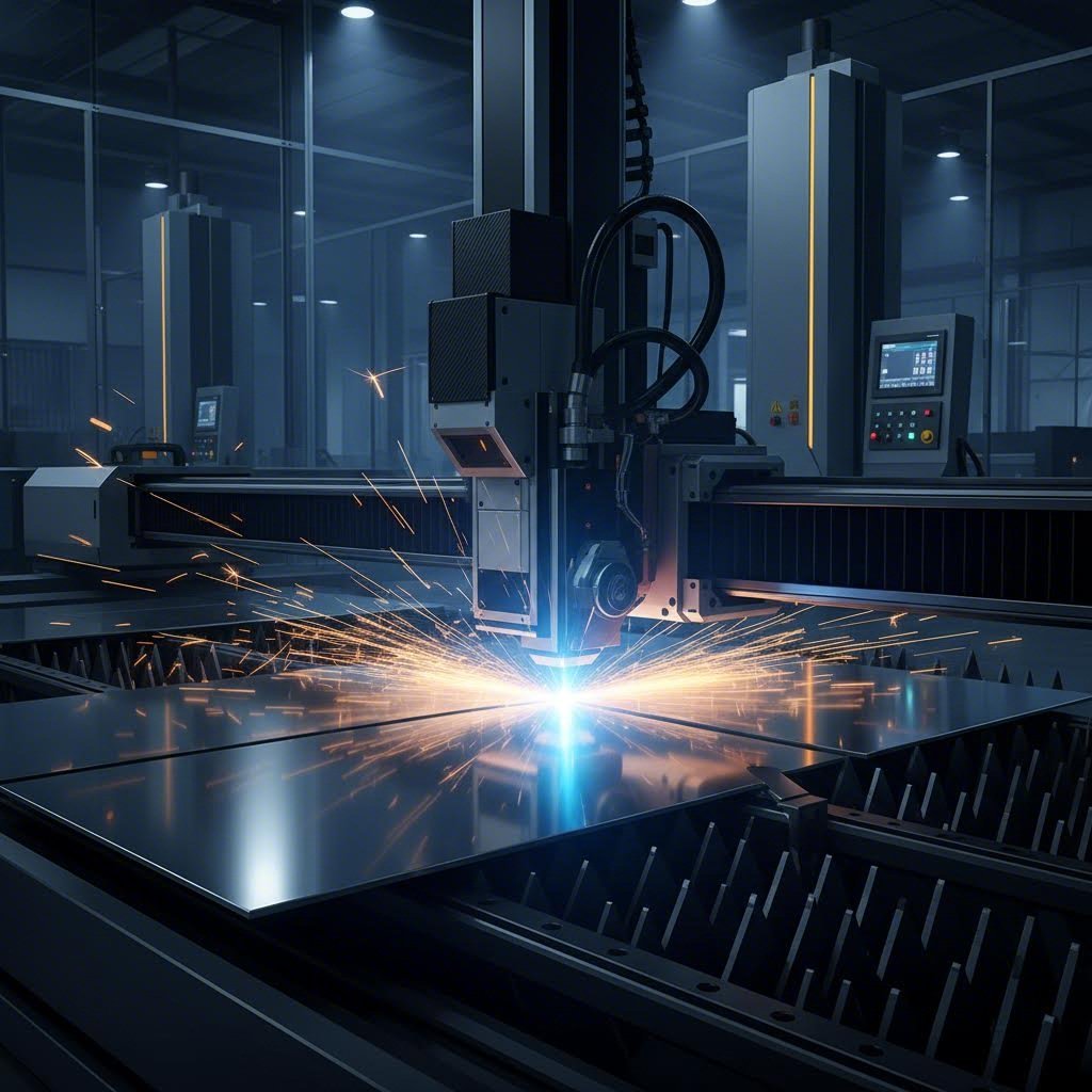 fiber laser cutting aluminum sheet with precision in an industrial fabrication environment