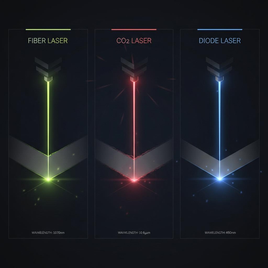 visual comparison of fiber co2 and diode laser beam characteristics for metal cutting