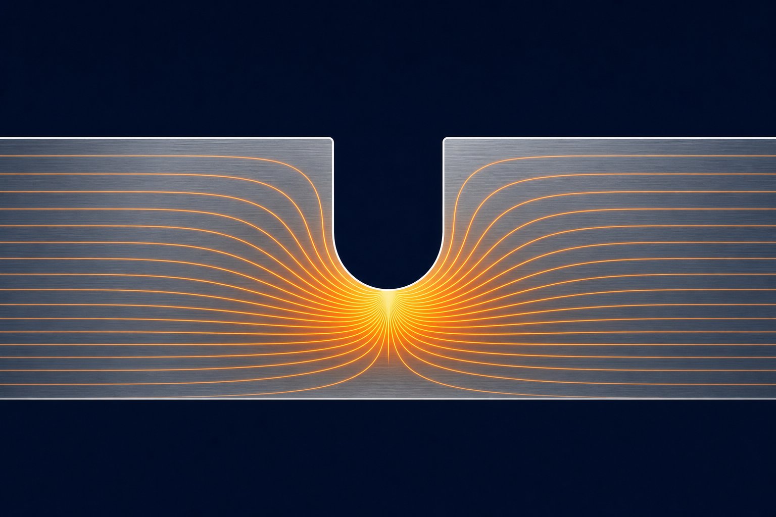 info-1-1 stress concentration at a bypass notch root where internal load paths converge around the geometric discontinuity