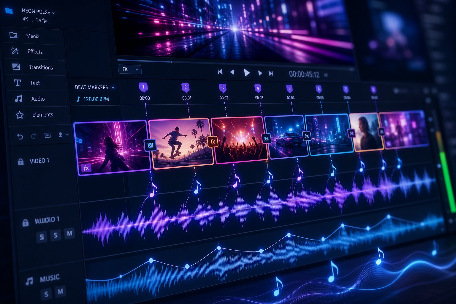 aligning video clips to beat markers on the timeline transforms separate clips into a cohesive music video
