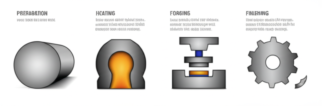 a step by step diagram illustrating the closed die forging process