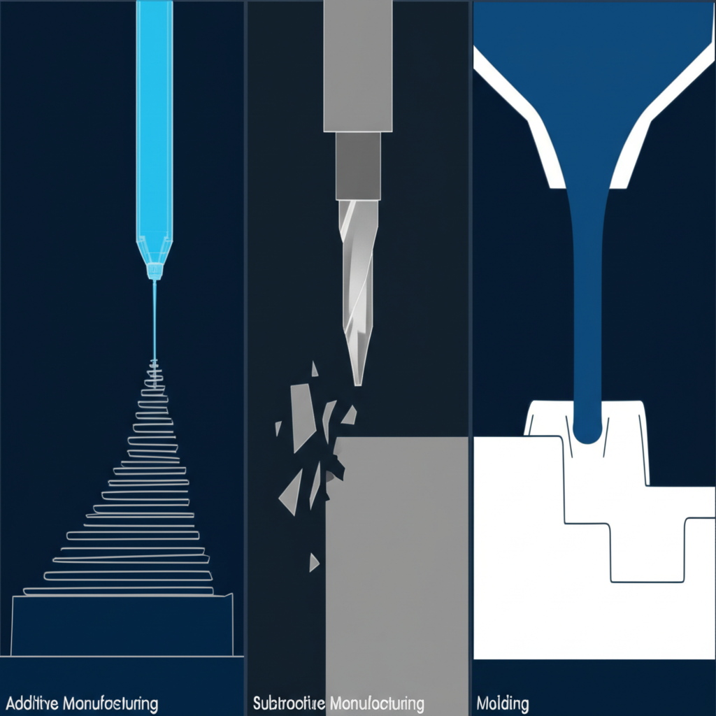 diagram showing core rapid prototyping technologies additive subtractive and molding