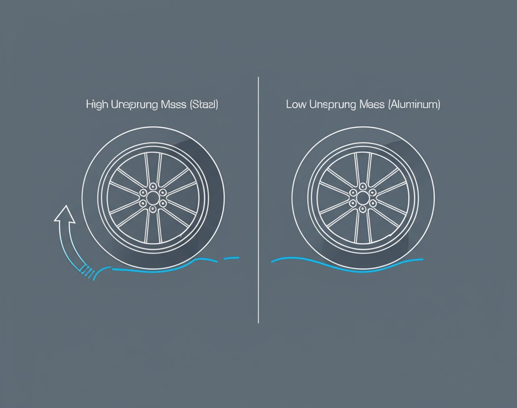 diagram showing the benefit of low unsprung mass in aluminum suspensions