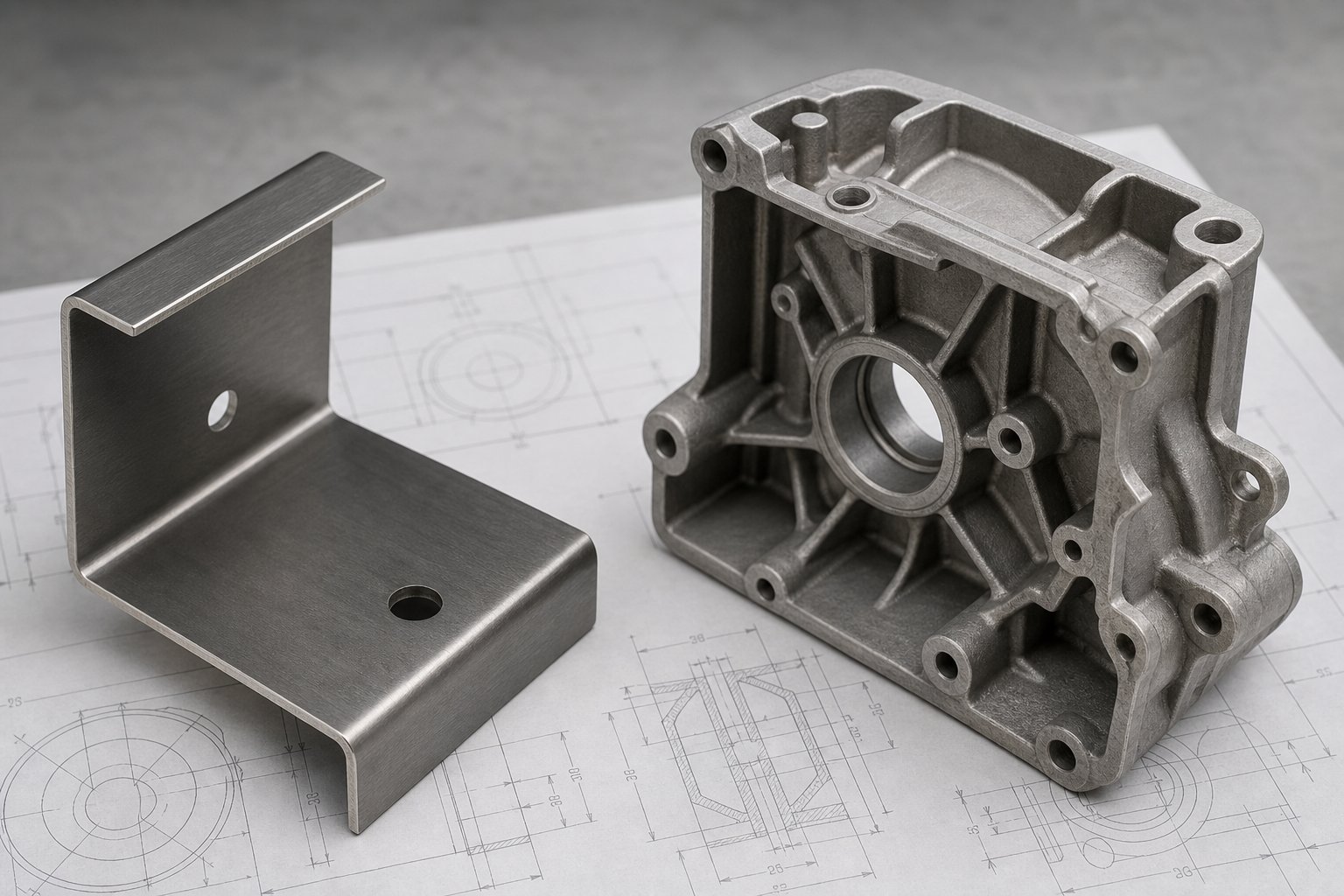 info-1-1 a stamped bracket versus a die cast housing illustrating the geometric complexity each process can achieve