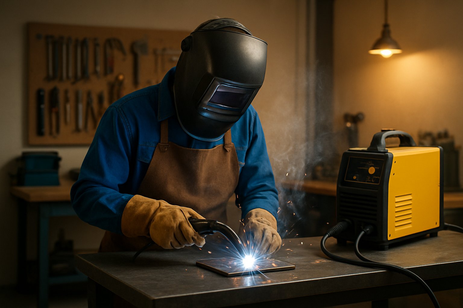 beginner learning to weld a first bead on mild steel