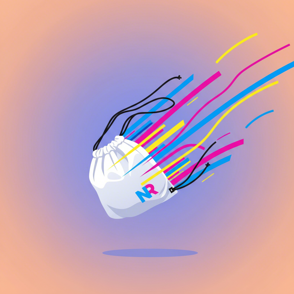 conceptual illustration of a dynamic drawstring bag for kids sports