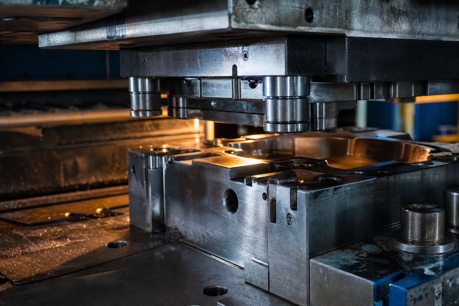 info-1-1 a precision engineered stamping die mounted in a press ready to transform flat sheet metal into complex three dimensional parts
