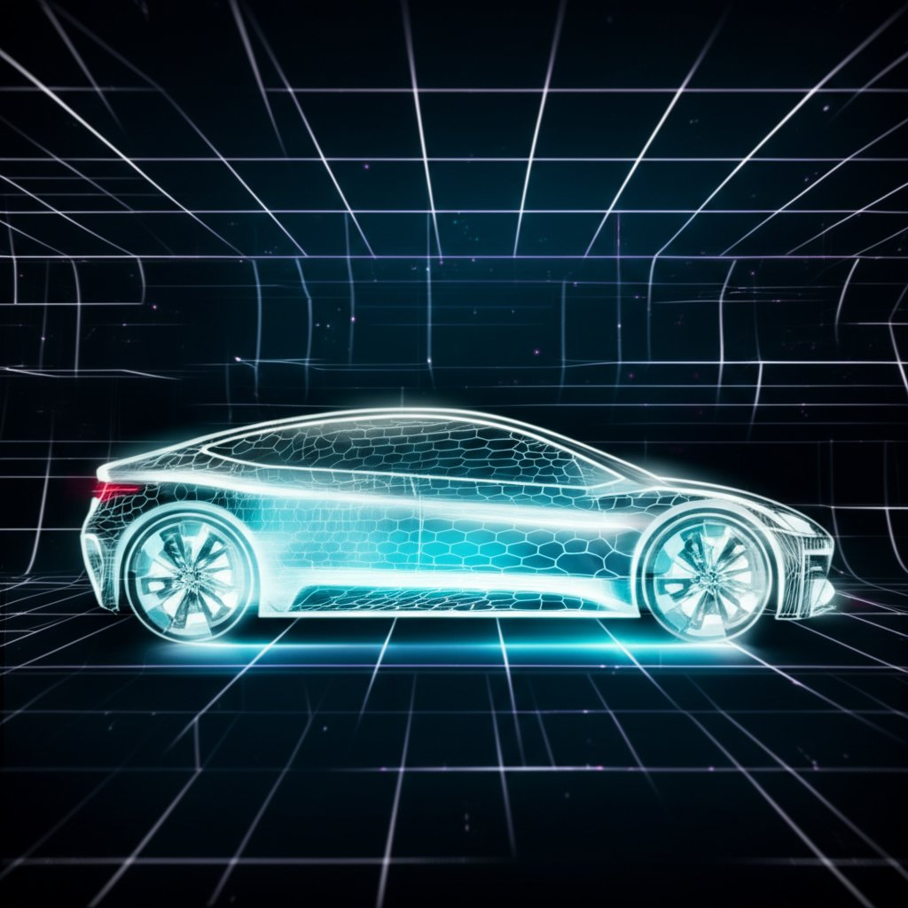conceptual illustration of a lightweight aluminum lattice forming an autonomous vehicle