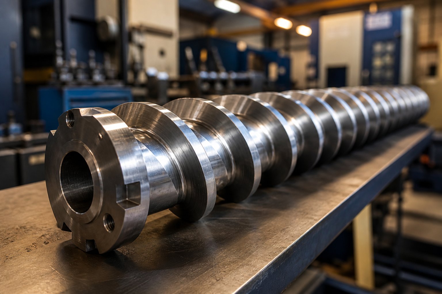 precision ground china extruder screw showcasing helical flight geometry in a cnc machining facility
