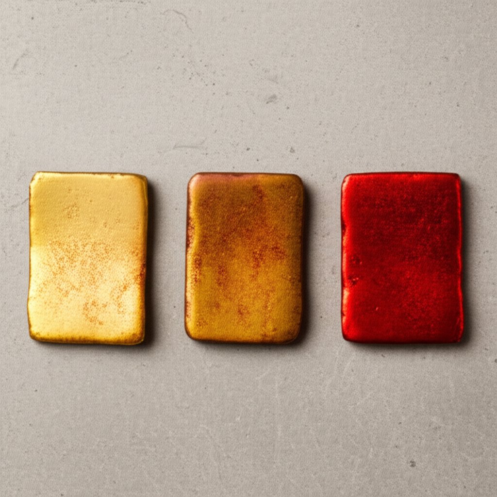 brass bronze and copper visually compared by color and surface texture