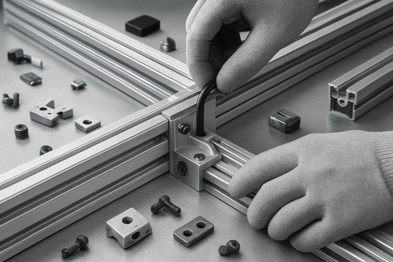 modular industrial aluminium profile system with t slot connectors and accessories