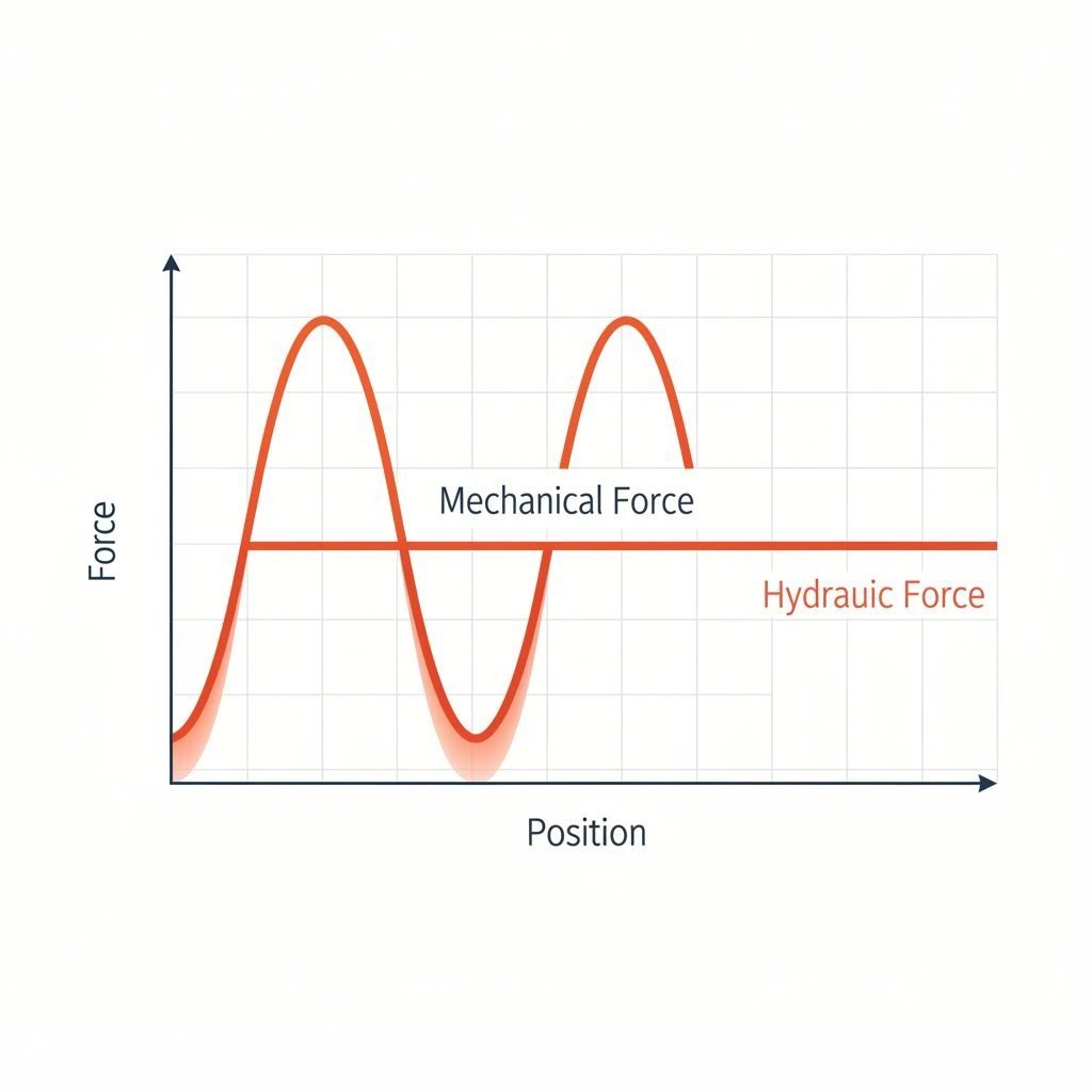 Comparison of mechanical sine wave force vs hydraulic constant force