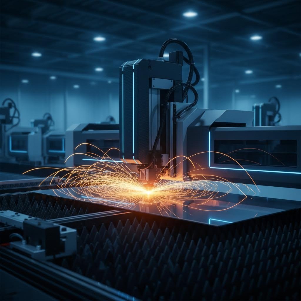 industrial laser cutting machine precisely shaping metal components with focused beam technology