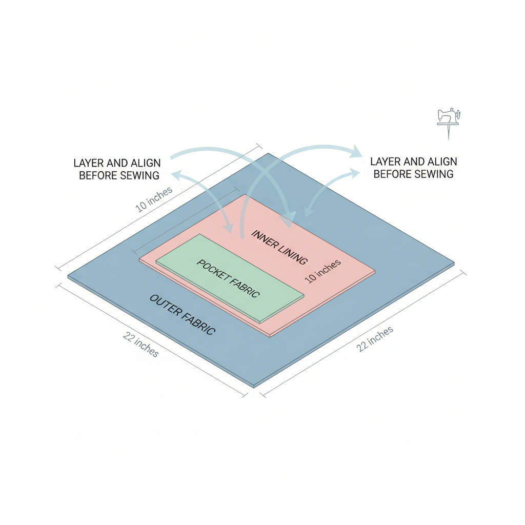 diagram illustrating the fabric layers for assembling a roll up pencil case