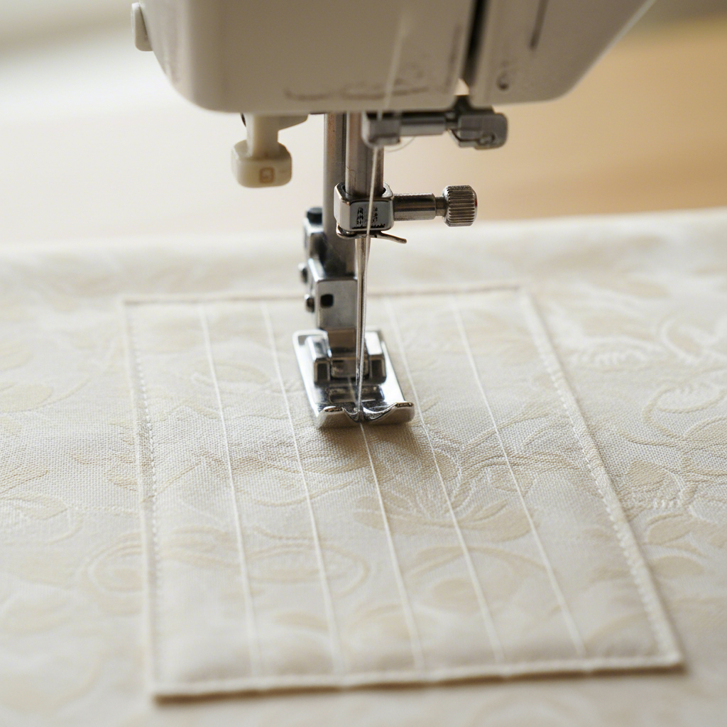 sewing the vertical stitches to create individual pencil slots in the case