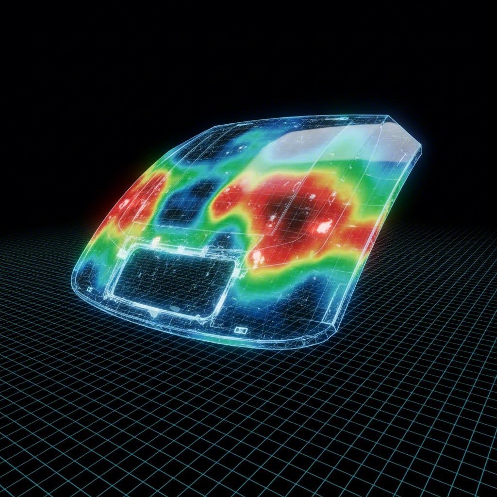 Heat map visualization of stress distribution on a stamped automotive panel