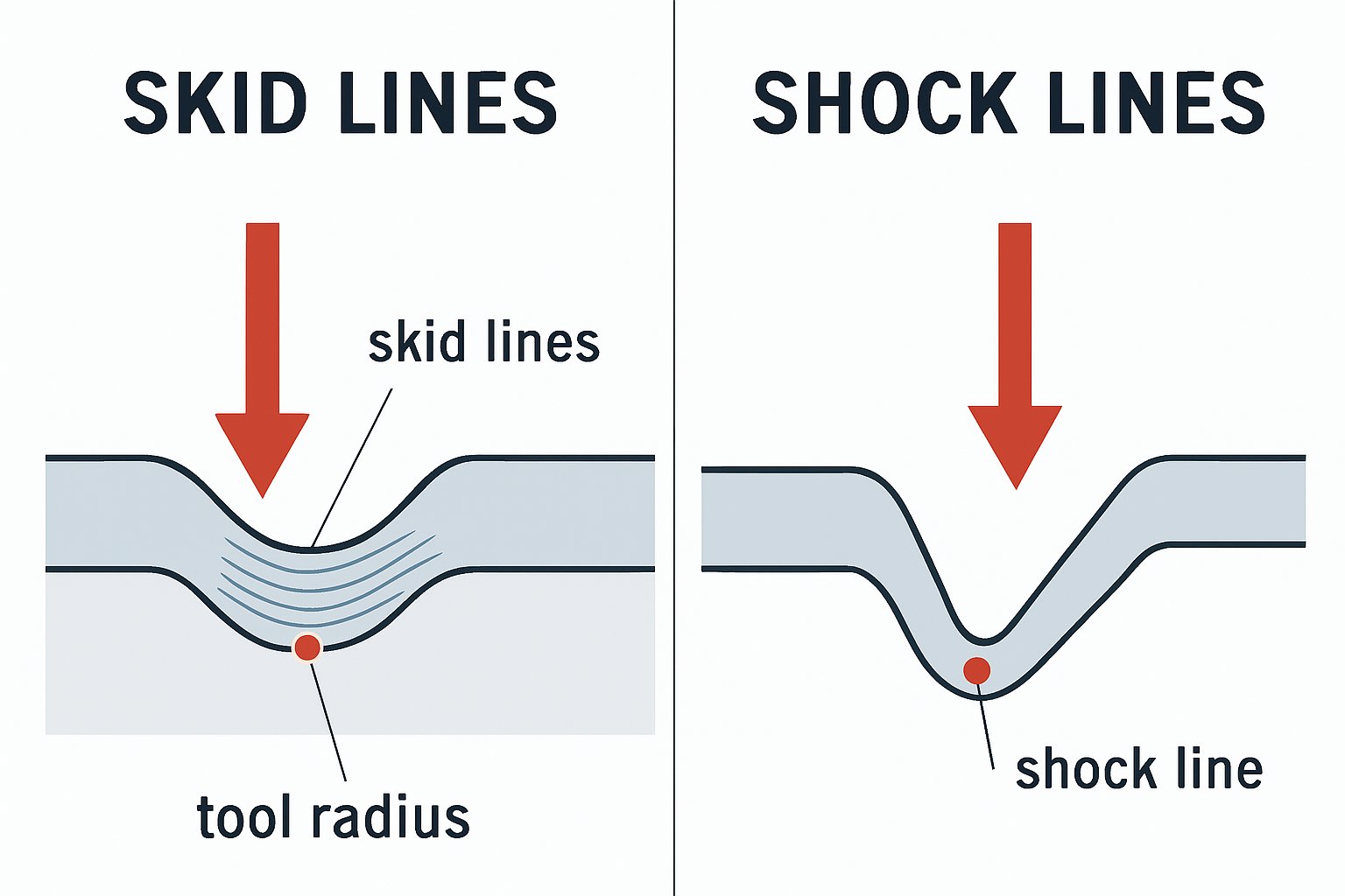 Technical comparison of skid lines versus shock lines mechanics