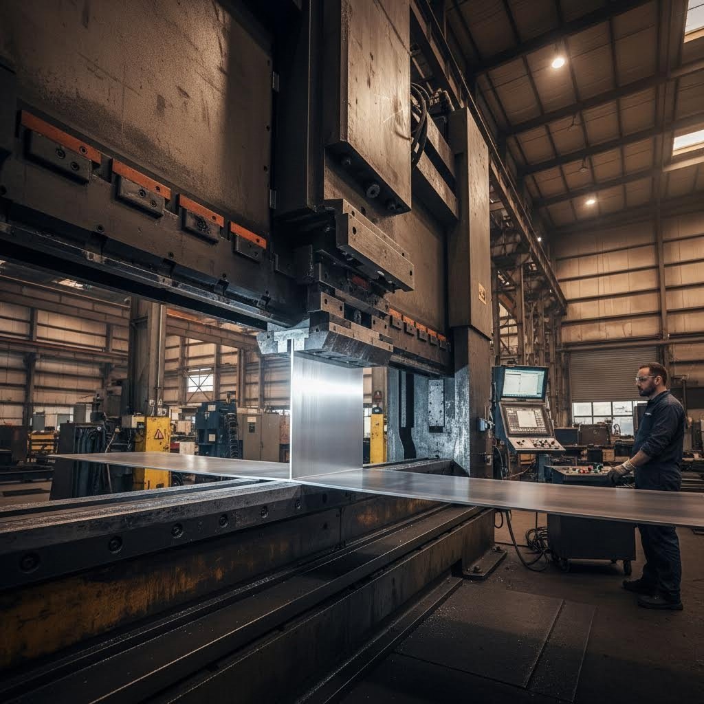 industrial press brake forming flat sheet metal into precision angled components