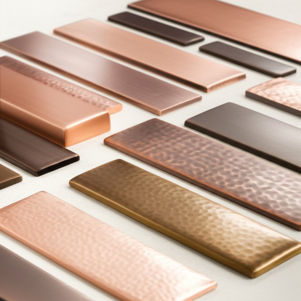 copper door hardware and finishes in various textures