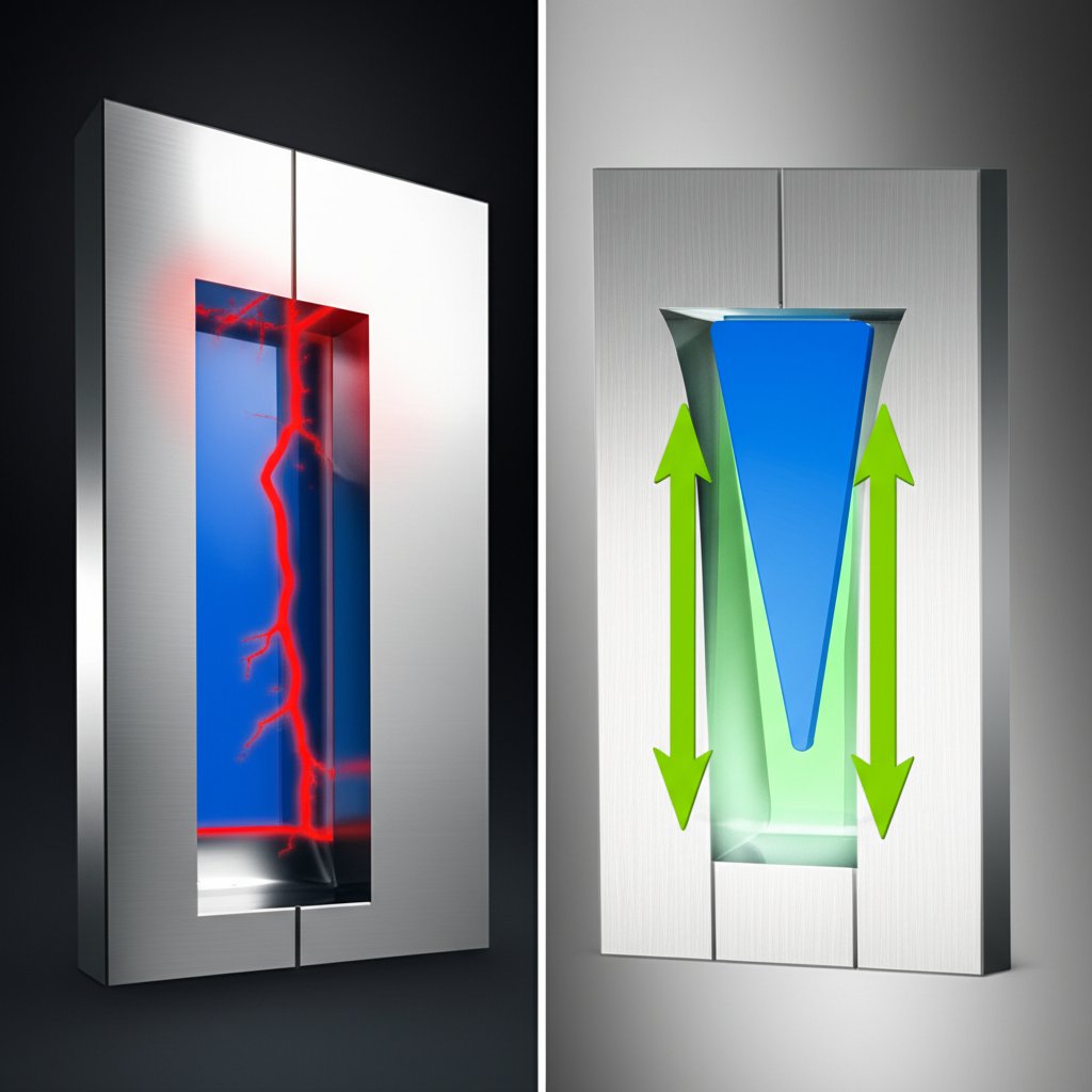 visual comparison of a mold with and without a proper draft angle