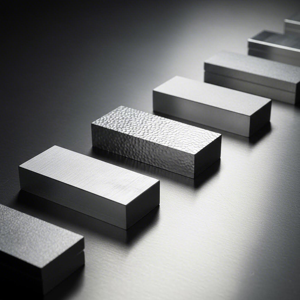 aluminum alloy samples demonstrating varying surface finishes and textures