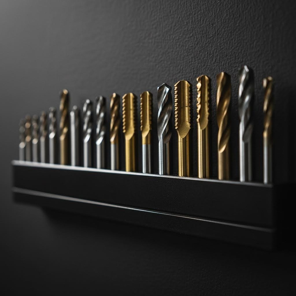 drill bits and taps organized by size for aluminum extrusion work