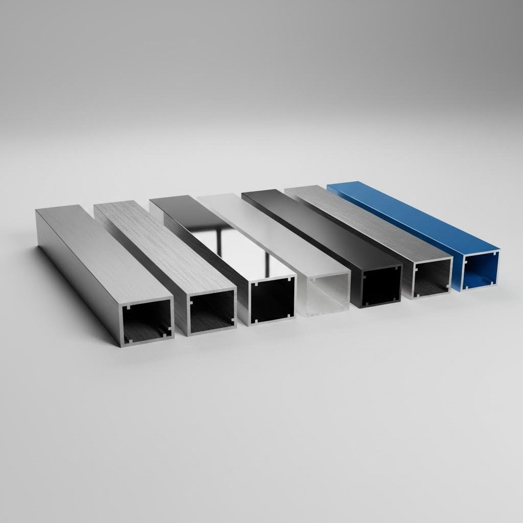 aluminum extrusion profiles showing various surface treatment options