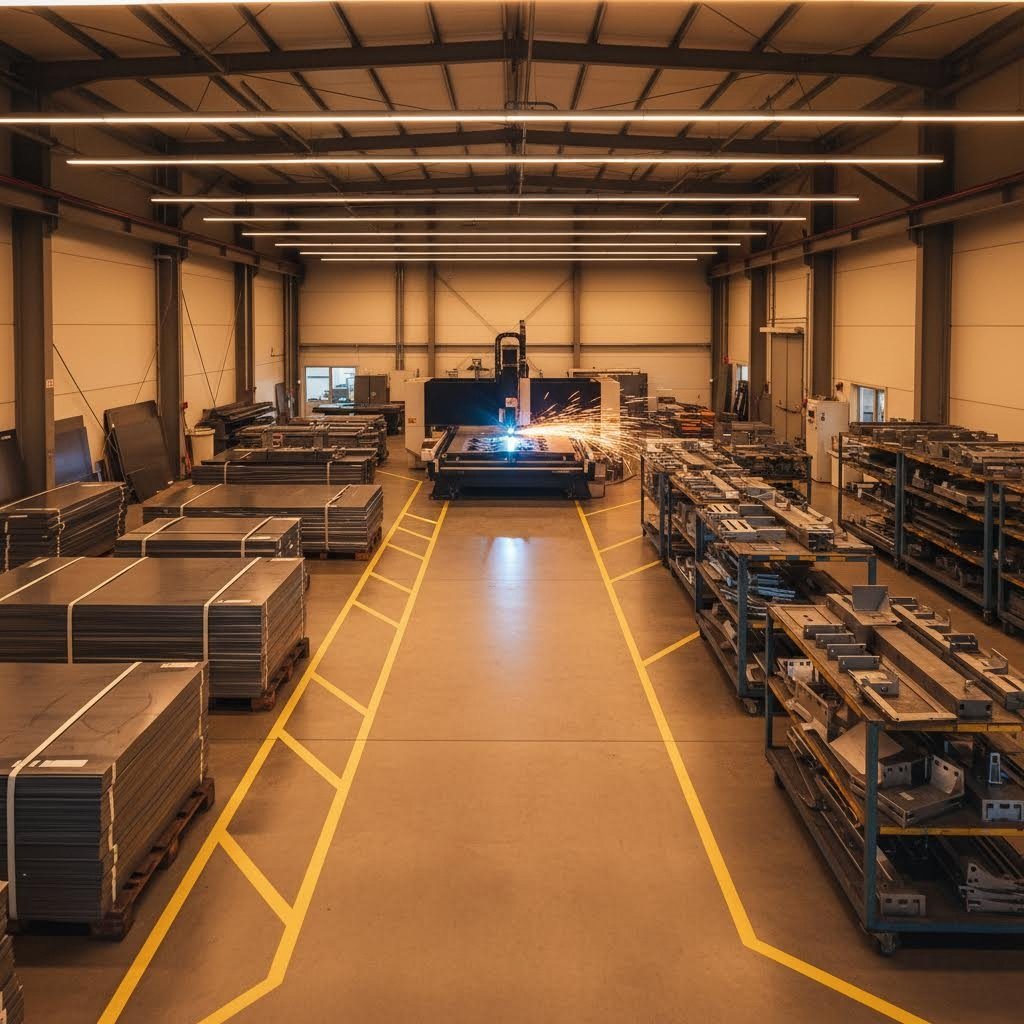 complete steel sheet laser cutting workflow from raw material to finished components