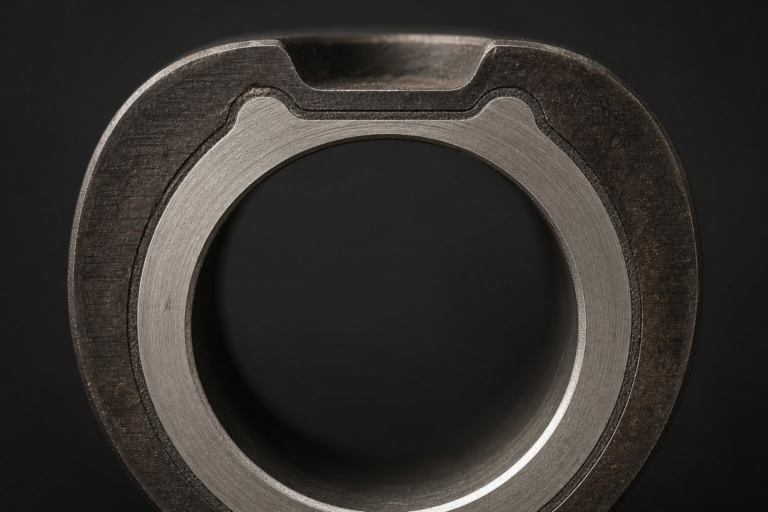 cross section of a bimetallic barrel revealing the wear resistant alloy liner fused to the structural steel body