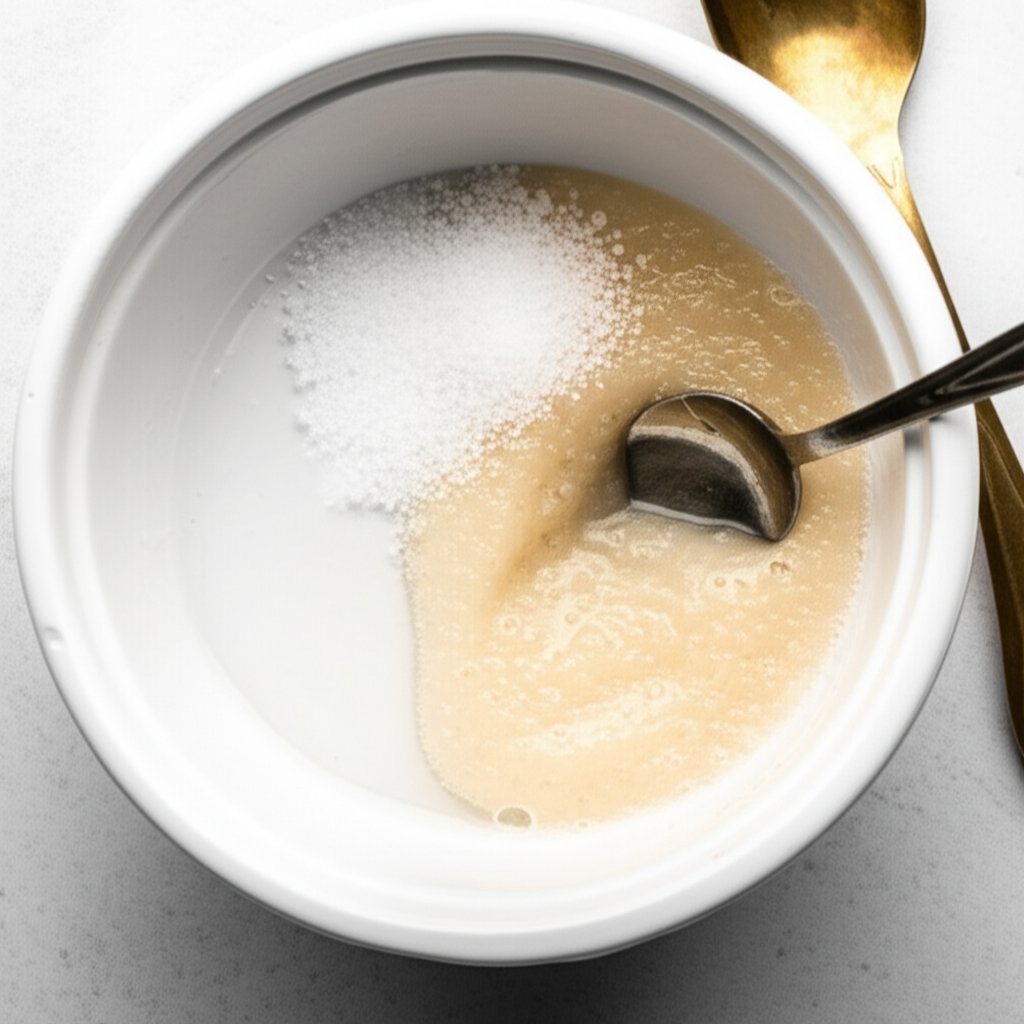 mixing a vinegar and salt paste for homemade brass cleaning