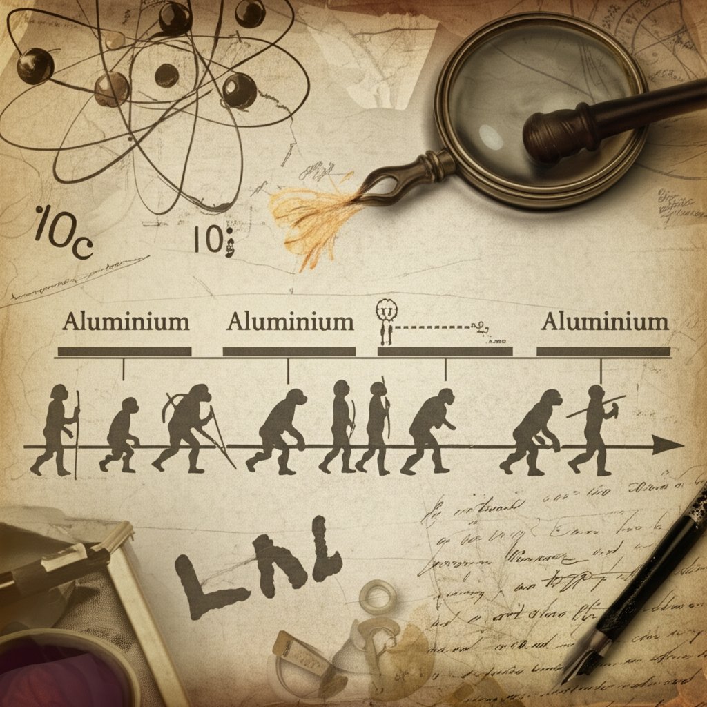 conceptual timeline illustrating the historical evolution of naming element 13