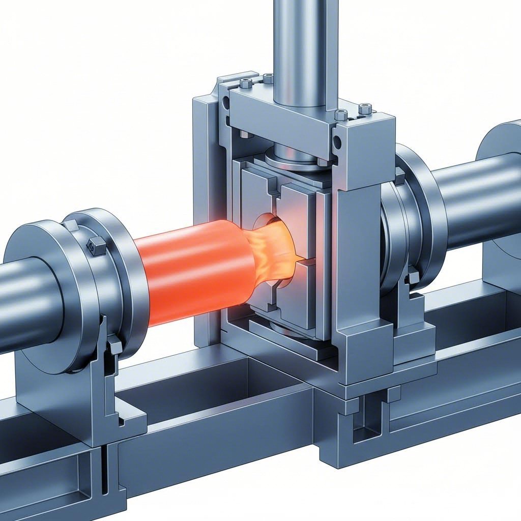 cutaway view of aluminum billet being forced through an extrusion die