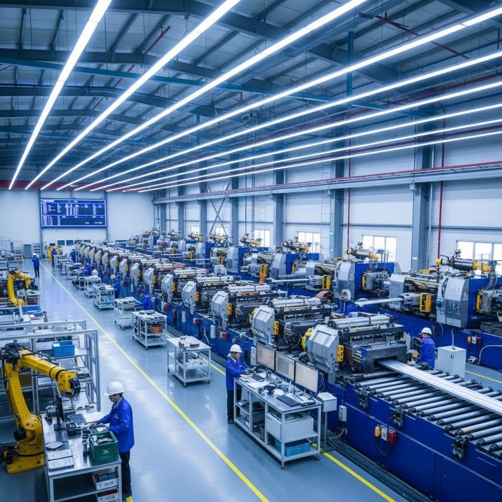 professional aluminum extrusion facility with multiple presses and quality control