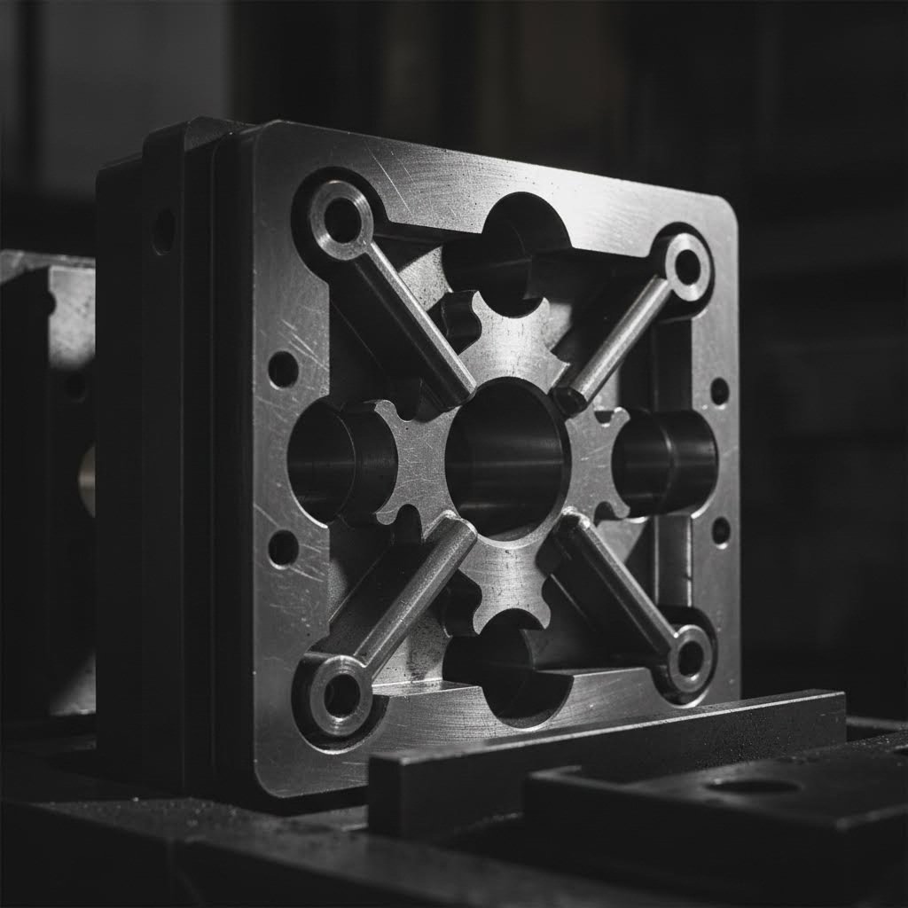 precision machined aluminum extrusion die showing porthole configuration for hollow profiles