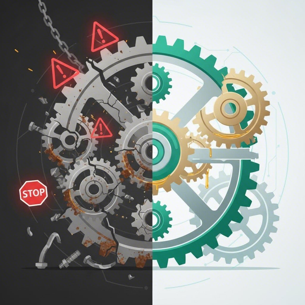 Visualizing the difference between reactive repair and proactive maintenance.