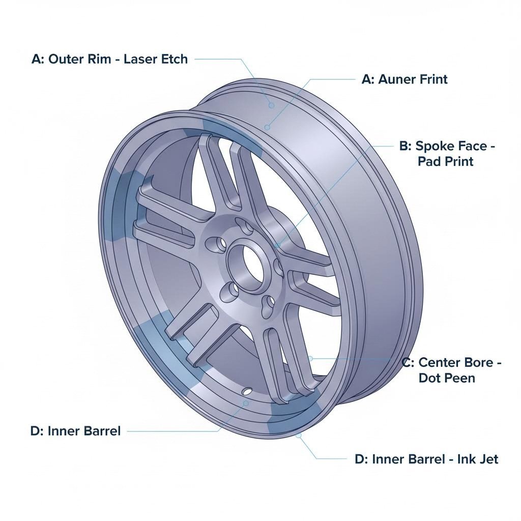 four distinct marking zones on forged wheels contain different specification types