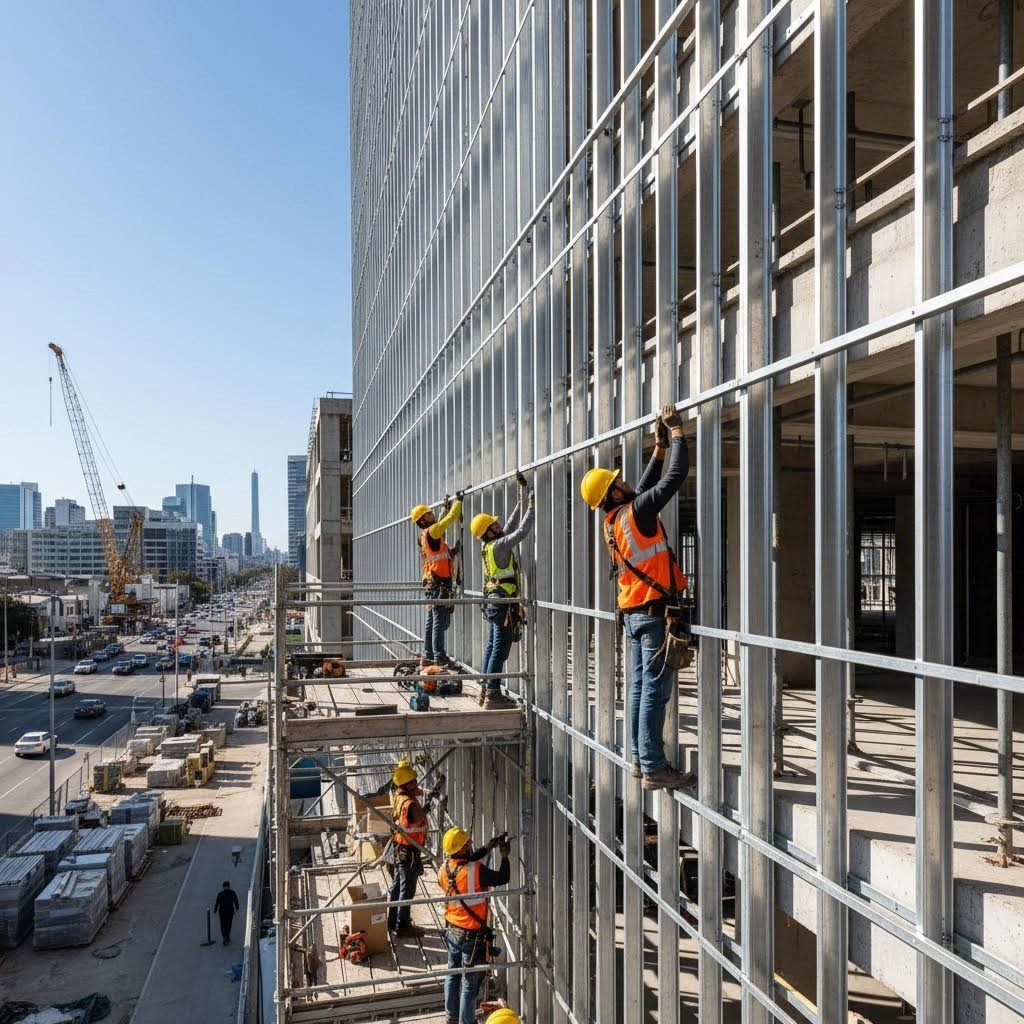 aluminum z sections installed as facade mounting system in commercial construction