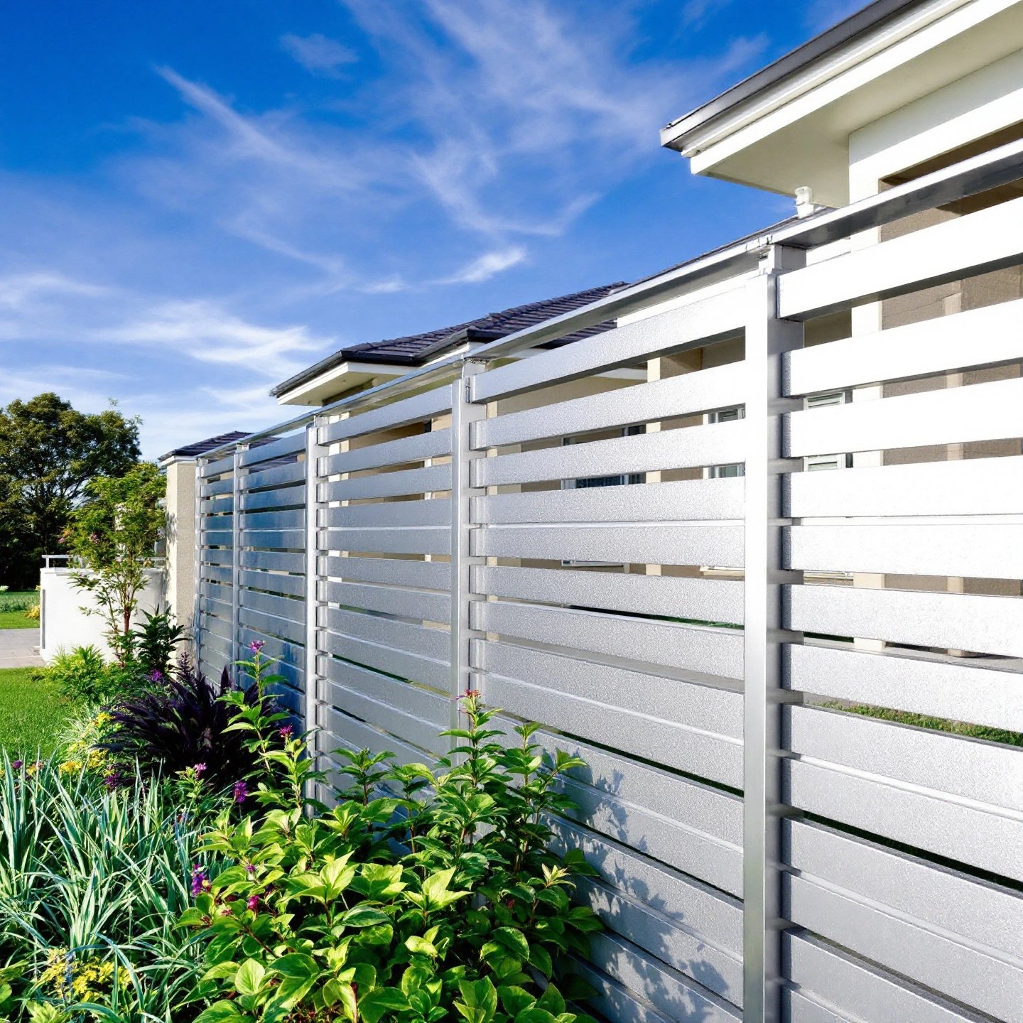 modern property with elegant aluminum fence panels enhancing curb appeal
