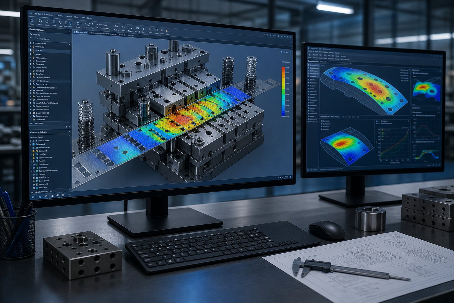 fea simulation and cad workflow validating progressive die forming operations before any tool steel is machined