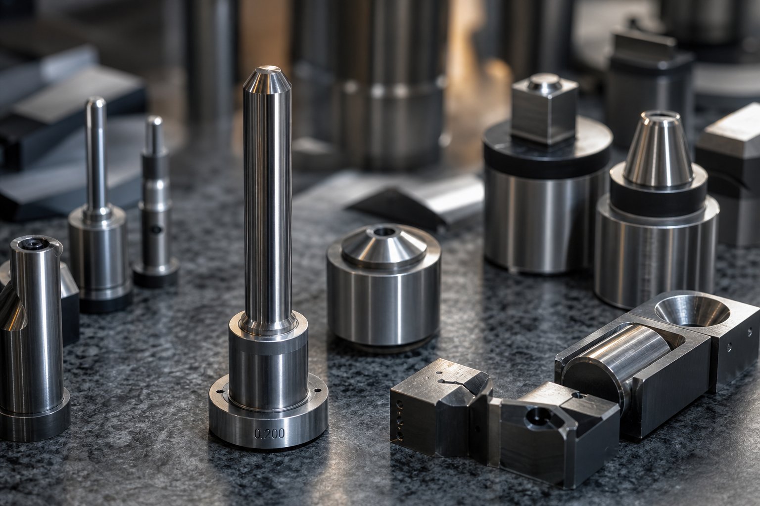 precision tool steel punches and die inserts selected for different wear mechanisms across progressive die stations