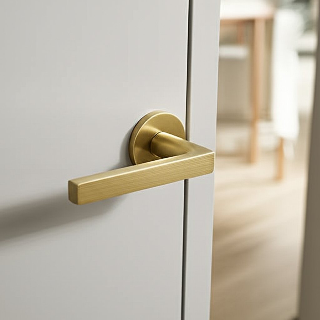 unlacquered brass lever handle developing a natural patina