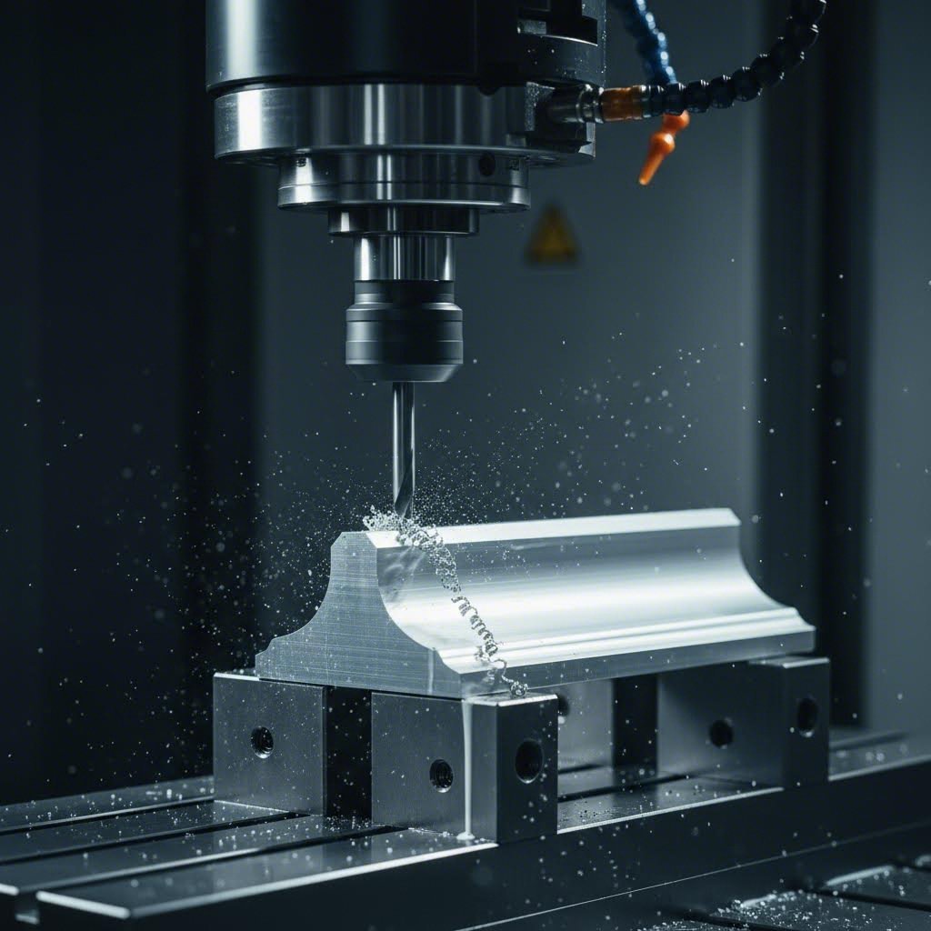 cnc machining center performing precision operations on airfoil profile