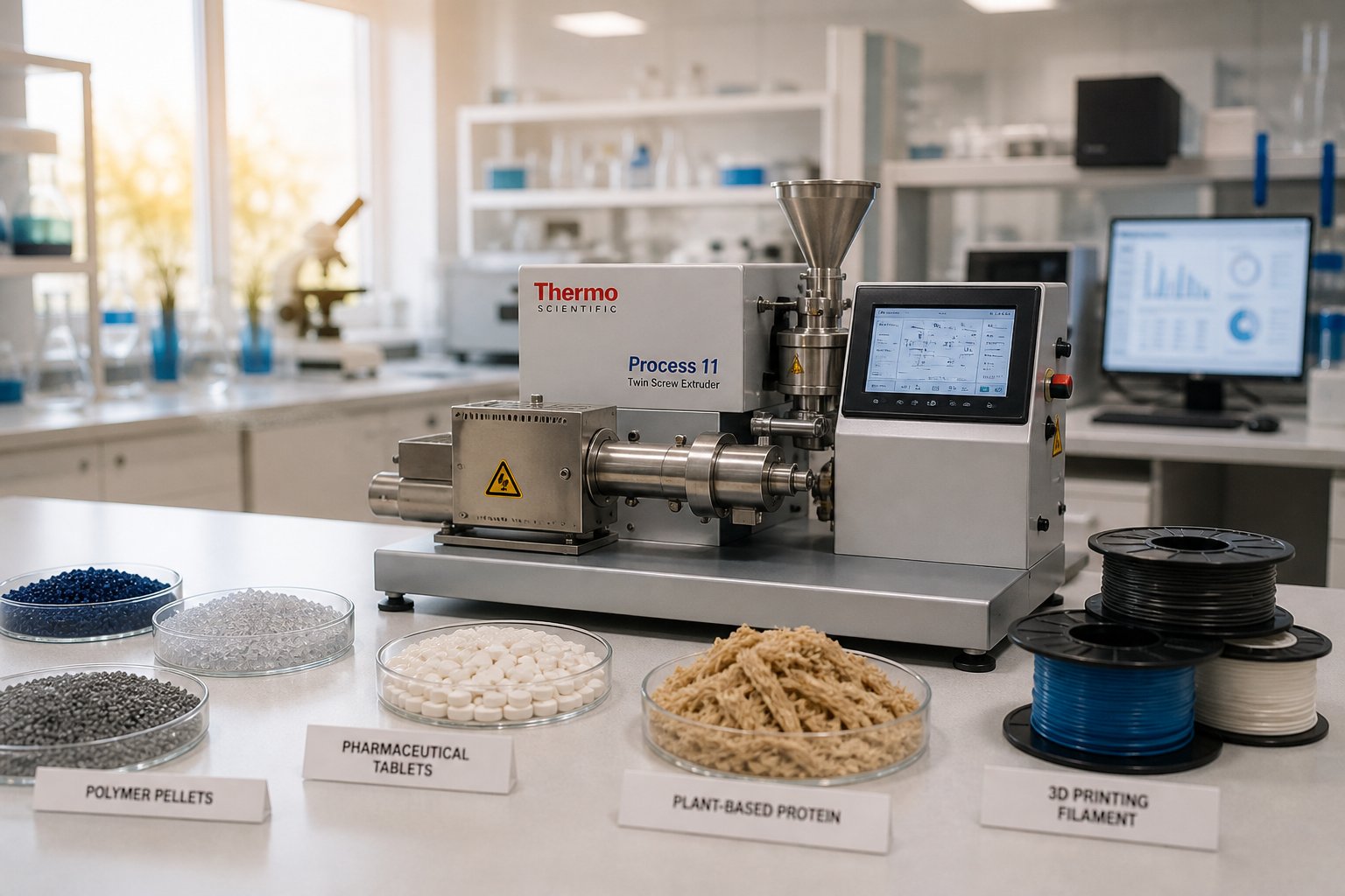 laboratory twin screw extruder supporting diverse applications from polymers to pharmaceuticals