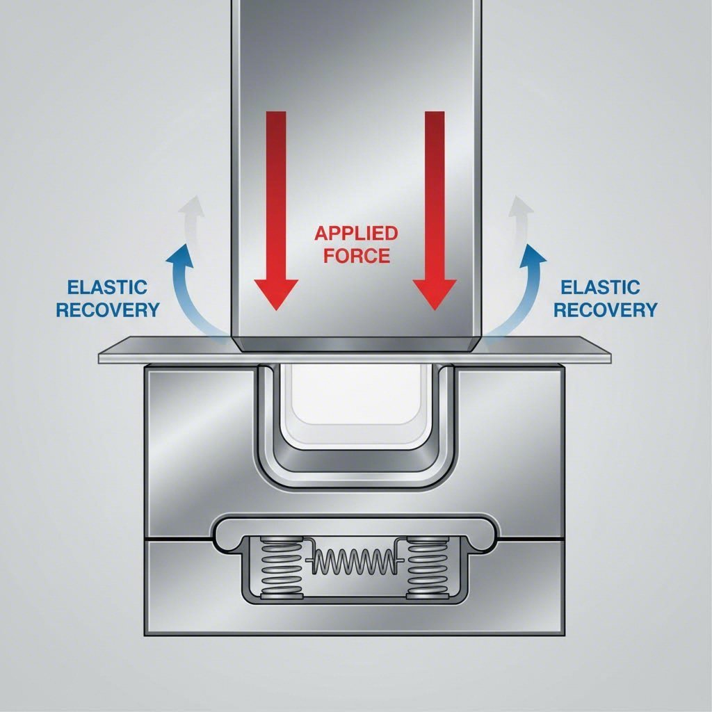 Technical diagram illustrating the springback phenomenon in metal stamping