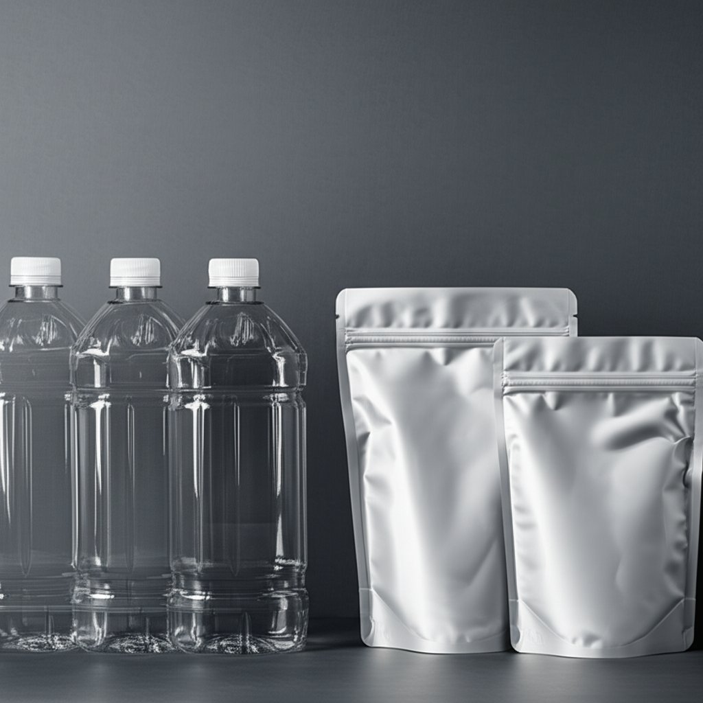 visual comparison of rigid plastic containers and flexible packaging formats